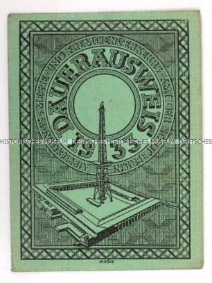 Dauerkarte für den Besuch der Berliner Messehallen am Funkturm 1933 für Alfred Hanemann