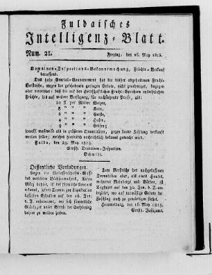 Num. 21, Ausgabe vom 26. May 1815