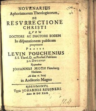 Novenarius Aphorismorum Theologicorum De Resvrrectione Christi