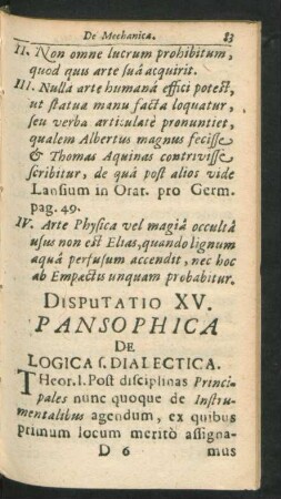 Disputatio XV. Pansophica De Logica s. Dialectica. Respondente Christianus Gross