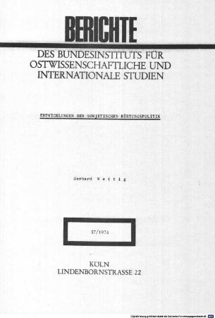Entwicklungen der sowjetischen Rüstungspolitik
