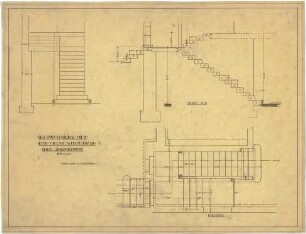 Billing, Hermann; Karlsruhe, Moltkestr. 33 / Weberstr.; Villa Hauptmann Bahls (Villa Billing) - Eingangstreppe; Kellertreppe (Grundriss; Ansicht; Schnitt)