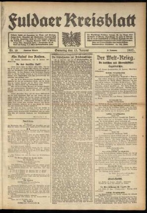 Erste Ausgabe vom Samstag, den 13. Januar 1917.