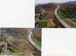 Alter Aichelbergviadukt abgebrochen Trassierung in der Luftaufnahme, Alte Strecke rekultiviert.