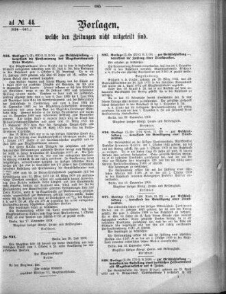 Anlage: ad No.44. (824-841.), Vorlagen, welche den Zeitungen nicht mitgeteilt sind