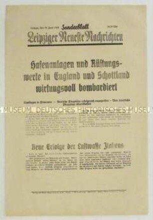 Sonderblatt der "Leipziger Neuesten Nachrichten" zur Bombardierung von Zielen in Großbritannien