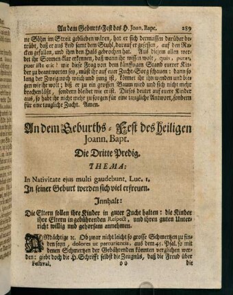 289-295, An dem Geburths-Fest des heiligen Joann. Bapt. Die Dritte Predig
