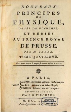 Nouveaux Principes De Physique : ornés de Planches; Dédiés Au Prince Royal De Prusse, 4