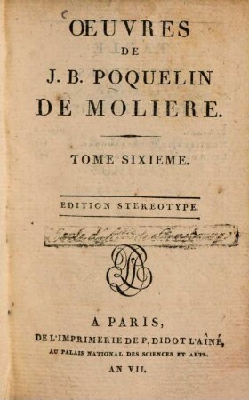 Oeuvres de J. B. Poquelin de Molière. 6