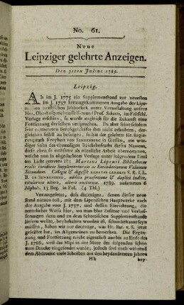 No. 61. Den 31ten Julius 1789.