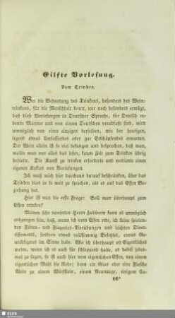 Eilfte Vorlesung. Vom Trinken