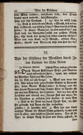 VI. Von der Erlösung der menschen durch Jesum Christum den Sohn Gottes.
