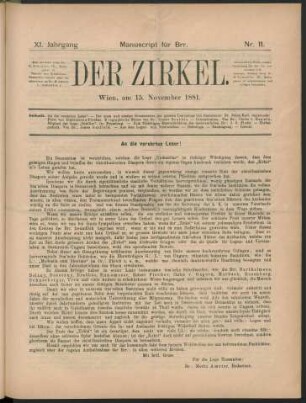 Nr. 11. Wien, am 15. November 1881.