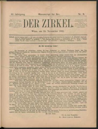 Nr. 11. Wien, am 15. November 1881.
