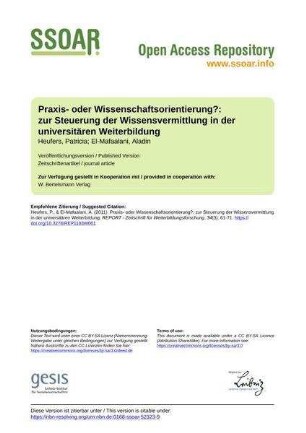Praxis- oder Wissenschaftsorientierung?: zur Steuerung der Wissensvermittlung in der universitären Weiterbildung