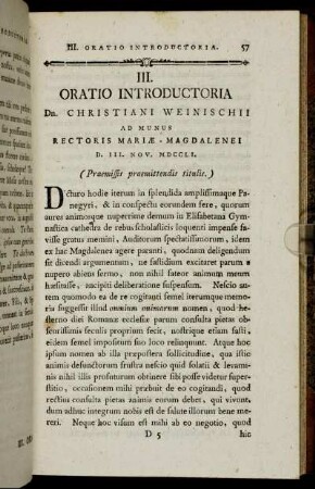 III. Oratio introductoria Dn. Christiani Weinischii [...]