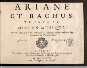 Ariane Et Bachus : Tragedie. Mise En Musique