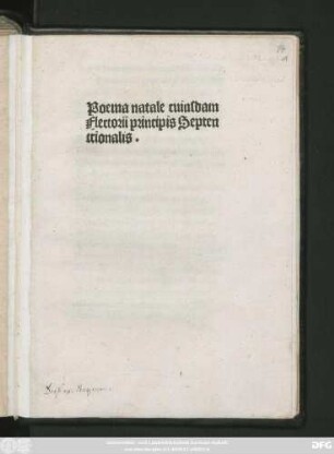 Poema natale cujusdam Flectorii principis Septentrionalis.