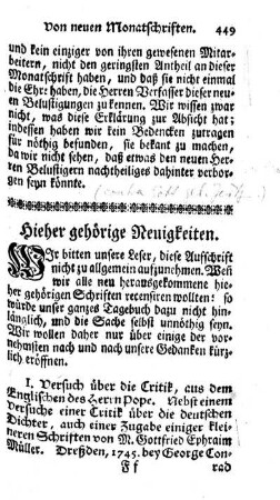 Hieher gehörige Neuigkeiten