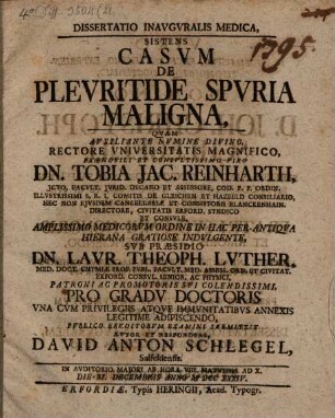 Diss. inaug. ... sistens casum de pleuritide spuria maligna