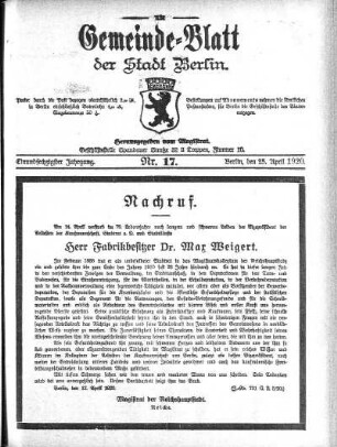 1920,17: Nr. 17, 25. April 1920