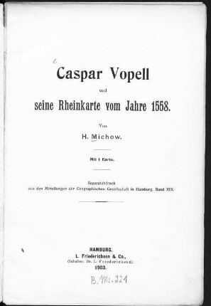 Caspar Vopell und seine Rheinkarte vom Jahre 1558