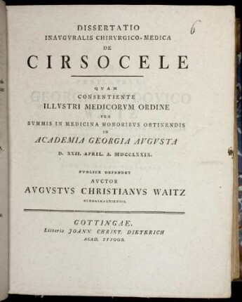 Dissertatio Inavgvralis Chirvrgico-Medica De Cirsocele