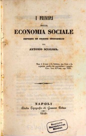 I principi della economia sociale : esposti in ordine ideologico