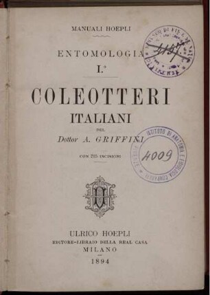 1: Coleotteri Italiani : con 215 Incisioni