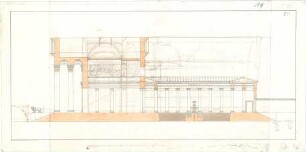 Gärtner, Friedrich von; München, Königsplatz; Staatsbibliothek und Ausstellungsgebäude, Vorprojekt - Ausstellungsgebäude (Längsschnitt)