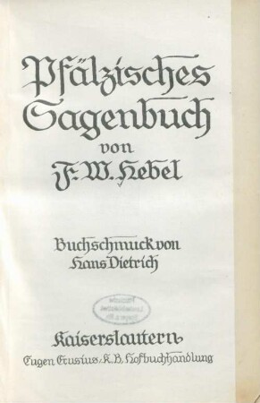Pfälzisches Sagenbuch
