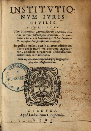 Institutionum iuris civilis libri IIII.