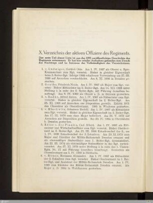 X. Verzeichnis der aktiven Offiziere des Regiments