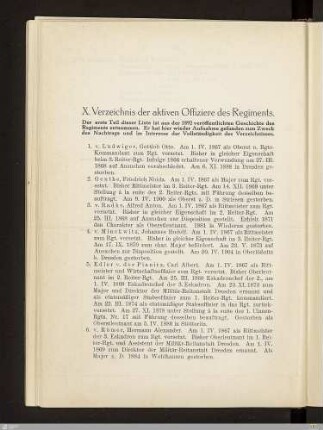 X. Verzeichnis der aktiven Offiziere des Regiments