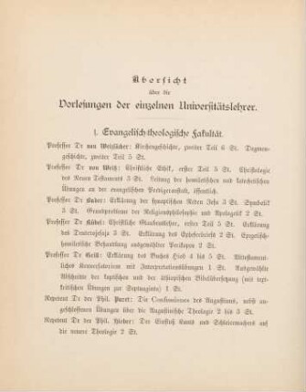 24-33, Übersicht über die Vorlesungen der einzelnen Universitätslehrer
