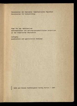 Lehrgang Qualitative und quantitative Analysen