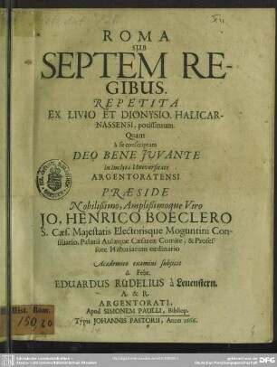 Roma Sub Septem Regibus : Repetita Ex Livio Et Dionysio. Halicarnassensi, potissimum