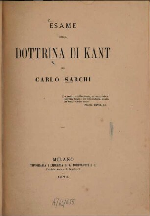 Esame della dottrina di Kant : [Immanuel Kant]