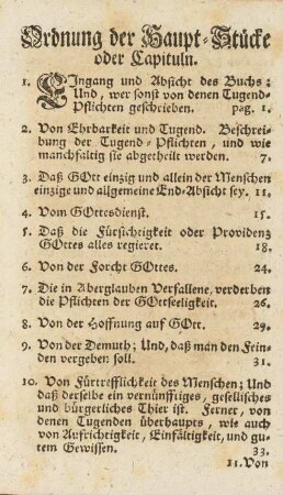 Ordnung der Haupt-Stücke oder Capituln.