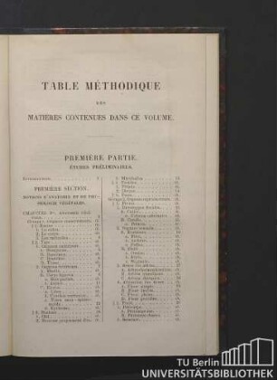 Table méthodique des matières contenues dans ce volume.