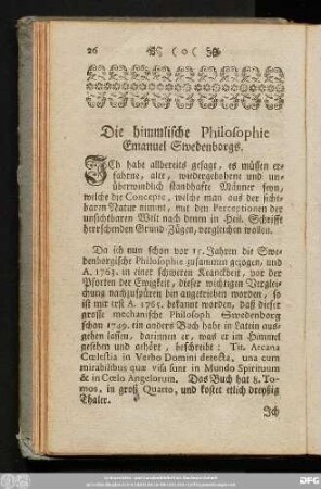 [B)] Die himmlische Philosophie Emanuel Swedenborgs.