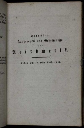 Ersten Theils erste Abtheilung.