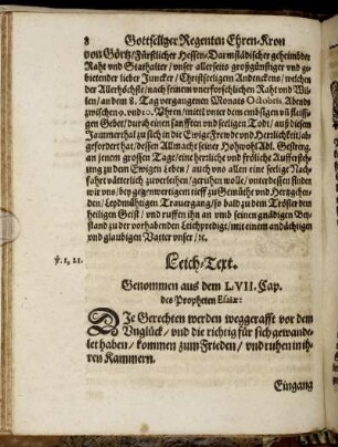 Leich-Text. Genommen aus dem LVII. Cap. des Propheten Esaiae