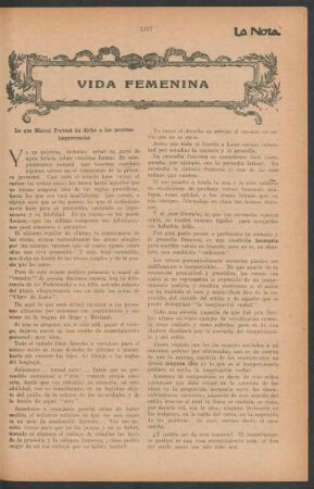 Vida femenina : Lo que Marcel Prevost ha dicho a las poetisas improvisadas