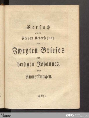 Freye Uebersetzung des II. Briefes Johannes.