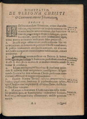 Disputatio. De Persona Christi & Communicatione Idiomatum.
