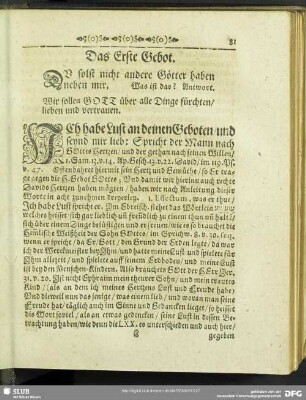 Das Erste Gebot. Du solst nicht andere Götter haben neben mir