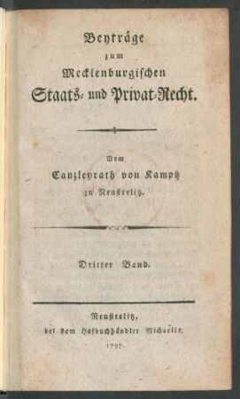 3. Band: Beiträge zum Mecklenburgischen Staats- und Privat-Recht