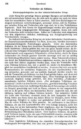 186-187, Verbrecher als Soldaten. Kriminalpsychologisches aus dem türkisch-italienischen Kriege