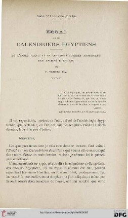 3.Ser. 3.1892: Essai sur les calendriers égyptiens, [2] : de l'année vague et de quelques nombres mystérieux des anciens Égyptiens